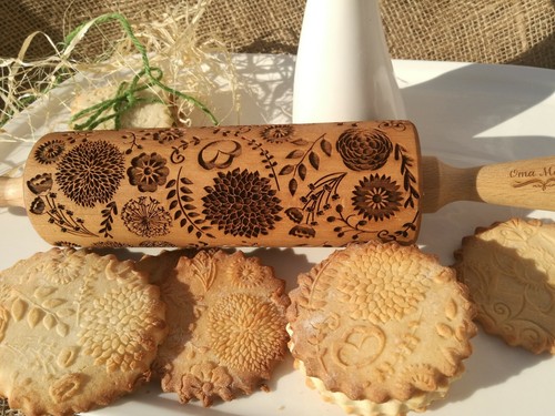 Wooden Rolling Pin Textured Baking Cake Fondant Cookie Embossed roller Clay Gift - Picture 6 of 12