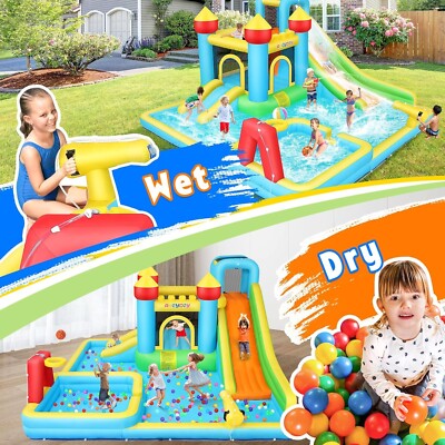 Bounce House Inflatable Water Slide Bounce Castle w/ Blower for Kids 3-12 Gift 