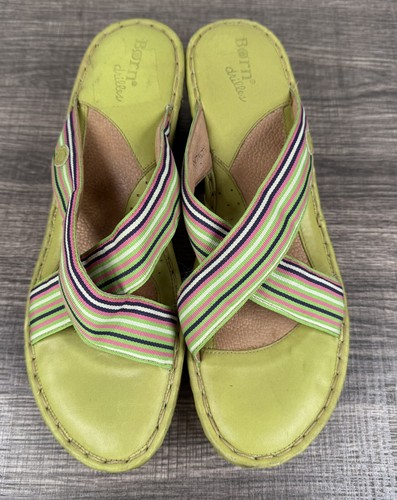 Born Womens 10 Lime Green Sandals Criss Cross Strap Wedge Comfort Summer Shoes - Picture 9 of 9