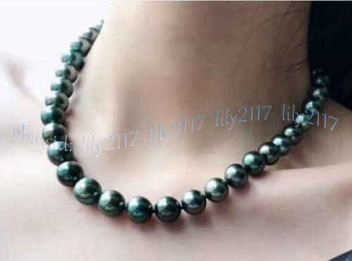 Luster 10-11mm Real Natural Tahitian Round Black Pearl Necklace 14-48 inch - Picture 4 of 20