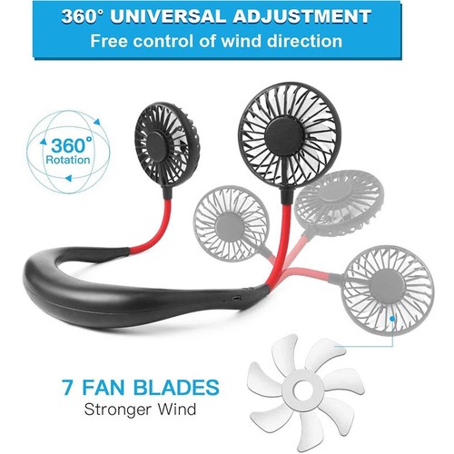 Mini ventilatore portatile ricaricabile USB da collo doppia ventola sport nuovo - Foto 4 di 14