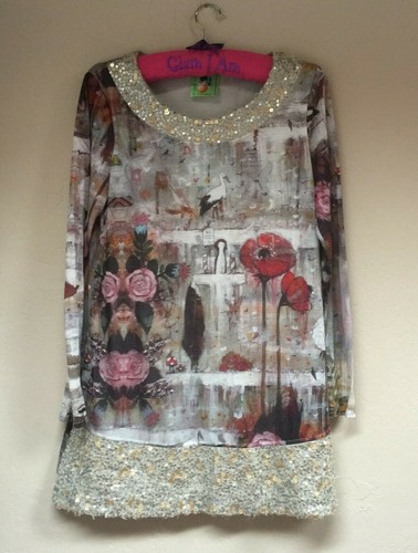 T Studio Therapy Womens Scoop Neck Long Sleeve Sequin Tunic Top Size 46 Italy