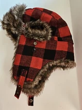 Red Swiss Tech Trapper Aviator Hat Faux Fur Warm Winter Ear Flaps One Size