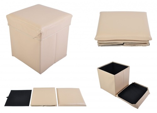2x Plegable Cubo-Asiento Caja de Almacenamiento Taburete Banco Arca Beige - Imagen 3 de 3
