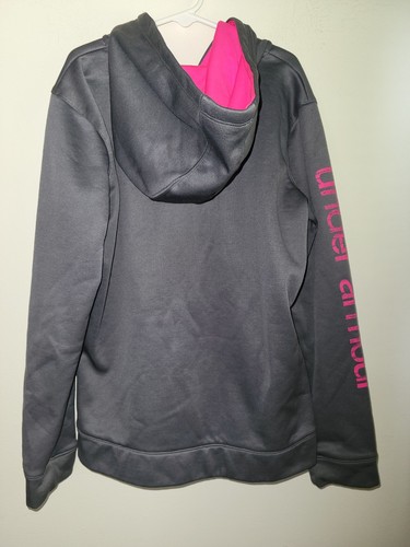 Under Armour Hoodie Loose Full Zip Up Gray Pink Youth YLG Large - Picture 2 of 8