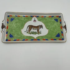 Lynn Chase Designs Tiger Raj 1998 Serving Tray Decorated with 24 Karat Gold 13x7