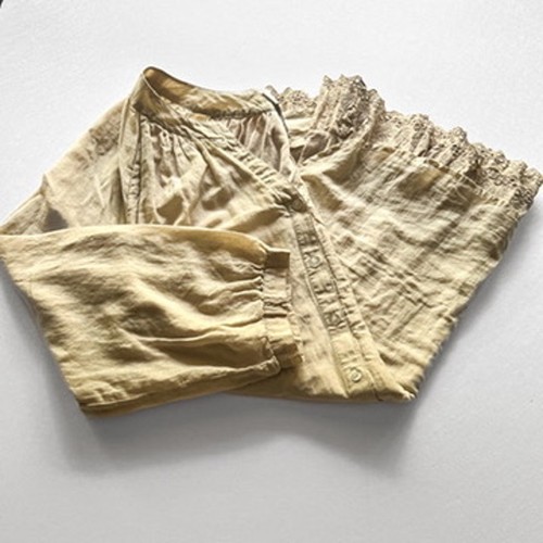 Soft Surroundings Tunic Women's L Tan Boho Cotton Silk Eyelet Detail Roll Tab