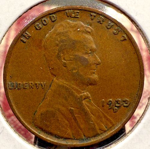 1933-D U.S. Lincoln Wheat Copper Cent Penny 1¢ Better Date "BRSH Bait" ~ SP4506