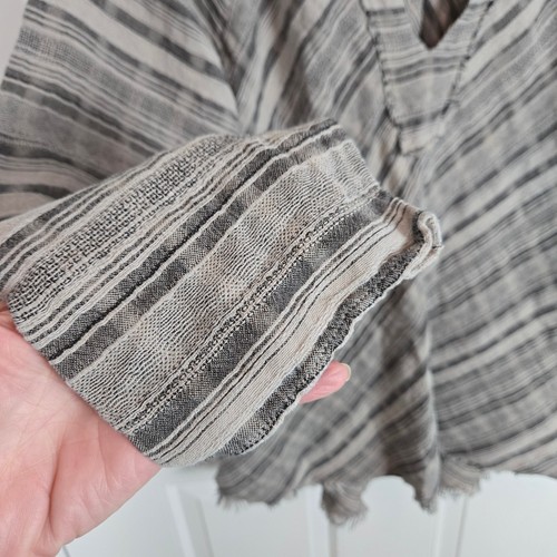 Top tunica Xirena grigio medio a quadri manica lunga casual boho Lagenlook orlo grezzo - Foto 7 di 14
