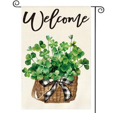 St Patricks Day Garden Flag 12x18 Inch Double Sided Outside, Lucky Shamrocks Clo