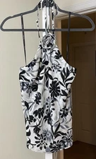 Nicole Miller Halter Top Black Floral Coastal Island Bohemian Women's Medium