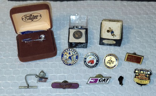 12 Pc Vintage Lapel Pins Lot - Transit Bus Roadeo Amway Tie Tack Collection LOT