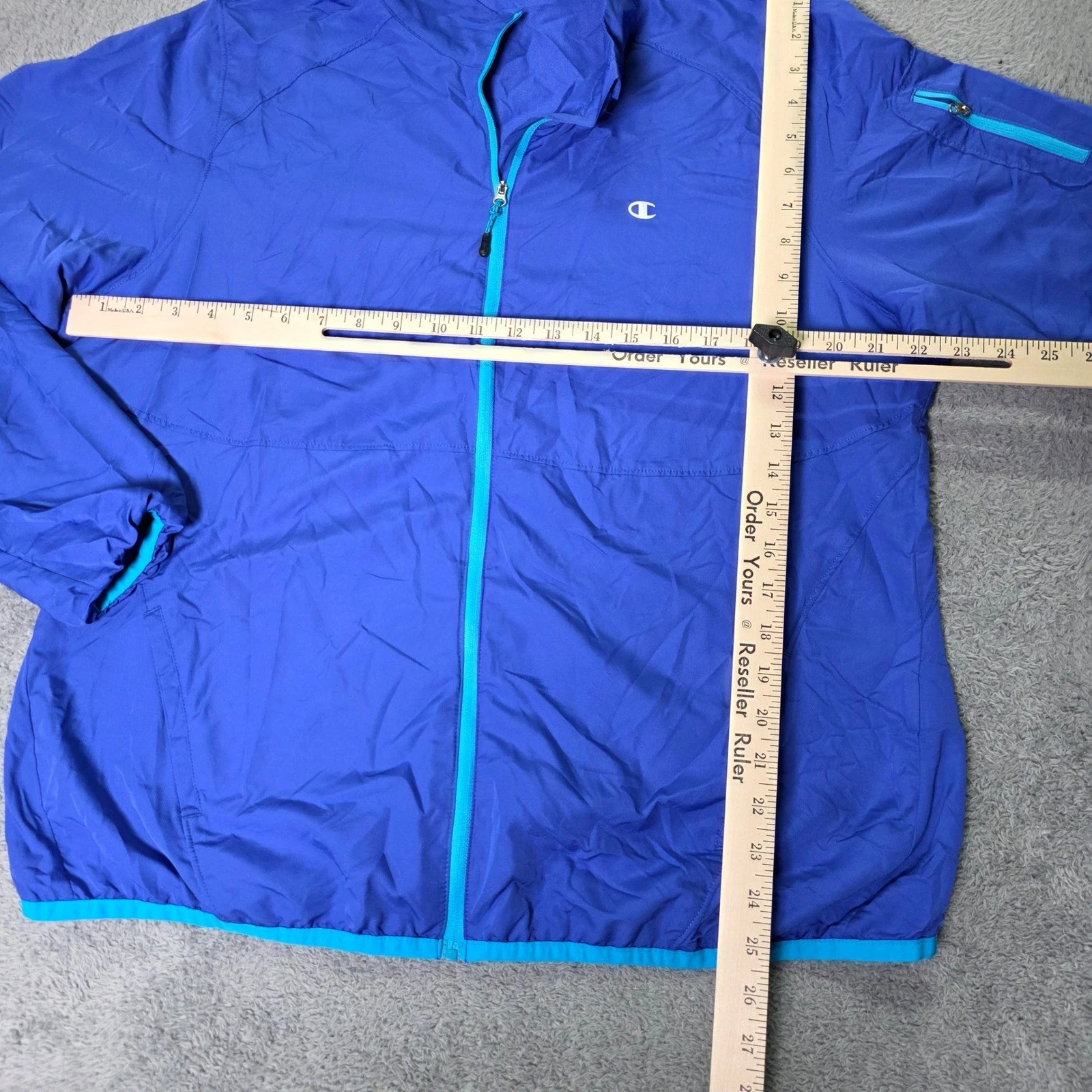 Champion Mens XL Windbreaker Jacket Blue Full Zip Mock Neck Activewear 791591 - product detail image 2