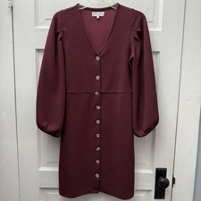 Madewell Texture & Thread Dress Womens S Burgundy Button Front Cottage