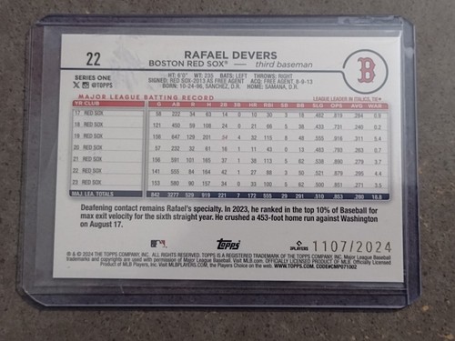 2024 Topps Series 1 - #US22 Rafael Devers - Gold /2024 Boston Red Sox - Picture 5 of 5