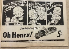 1937 OH HENRY cartoon ad ~ FOOTBALL SUBSTITUTE Print Ad Everybody’s Candy Bar