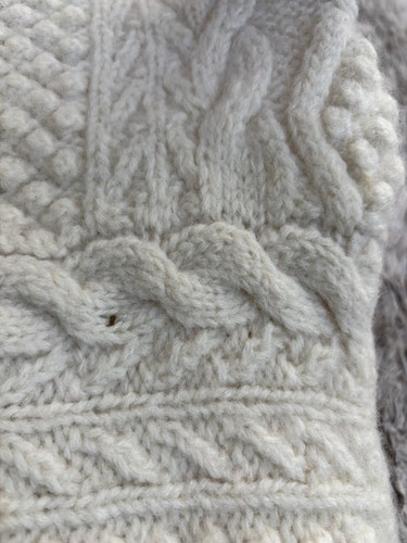 Vintage Wool Cable Knit Chunky Retro Jumper Sweater Cream Hand Knit Womens Sml - Picture 14 of 15