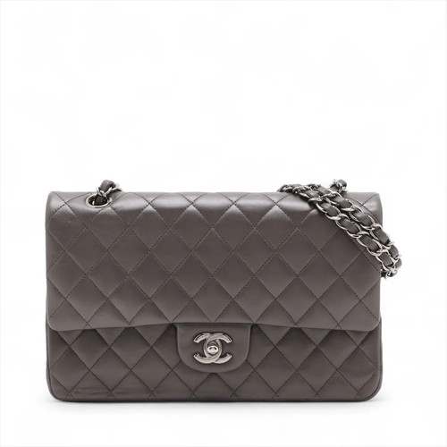 Chanel Matelasse 25 Lambskin Double Flap Double Chain Bag Gray Silver Metal Fitt