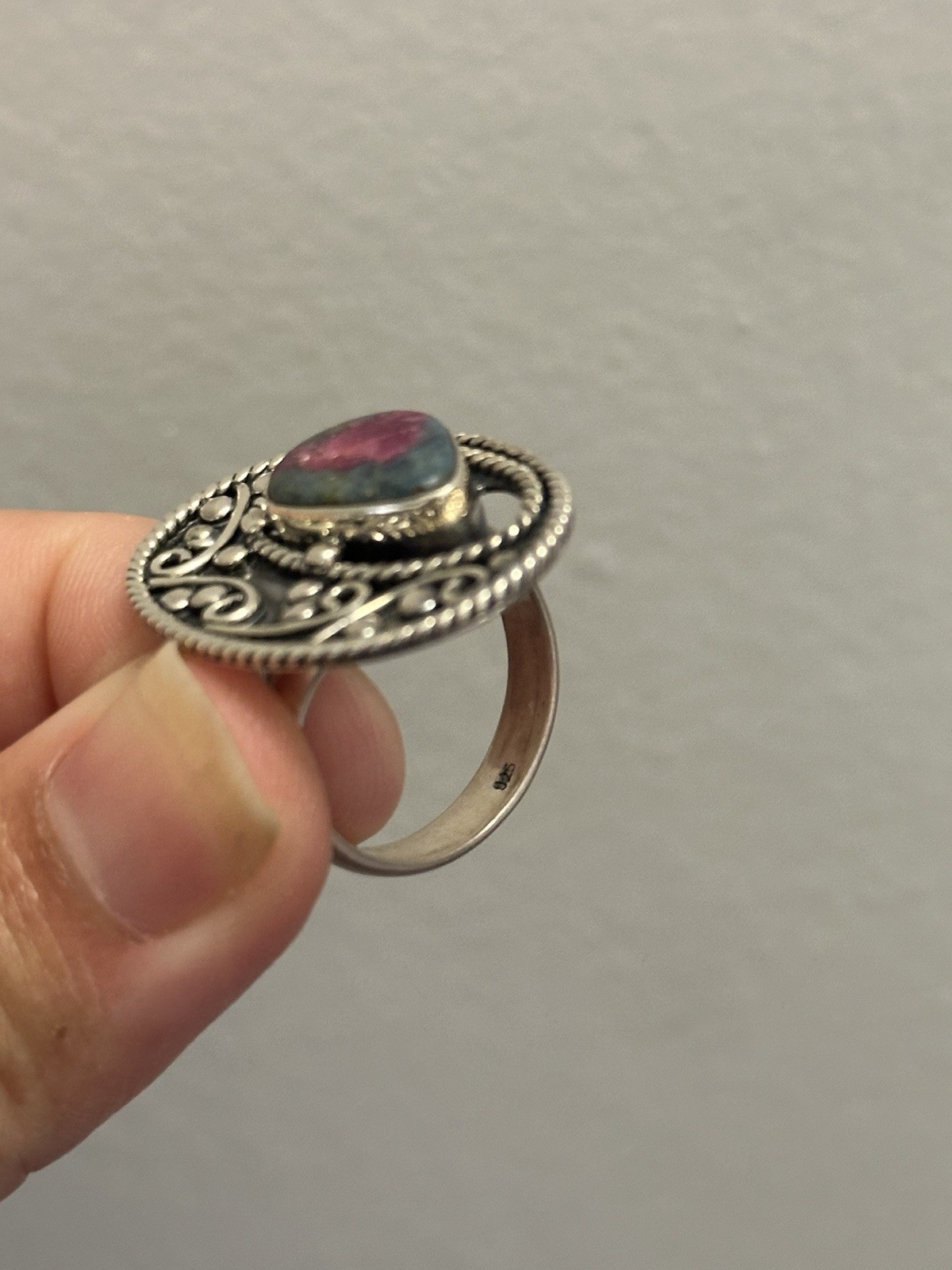 Sterling 925 Teardrop Ruby Zoisite Scroll Work Sp… - image 5