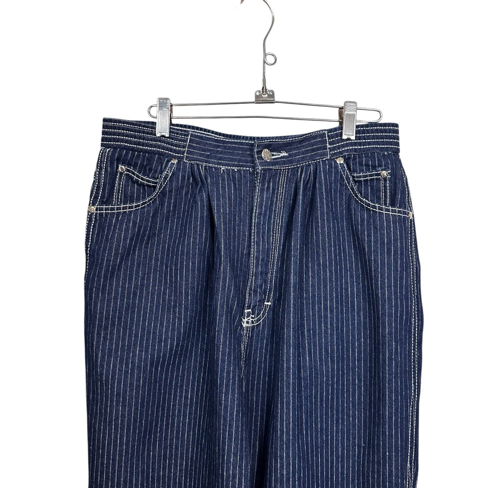 Gitano Womens Sz 14 Vintage 80s Blue White Vertical Stripes High Waist Y2K Jeans