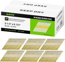 2,000 Counts 30 Degree 3-1/4" Length Framing Nails Round Head Smooth Shank Galv.