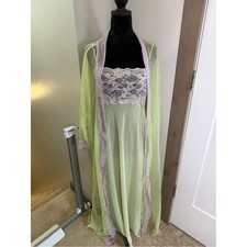 Vintage Victorias Secret Sheer Nighty Robe Set Green Purple Lace Coquette Y2K