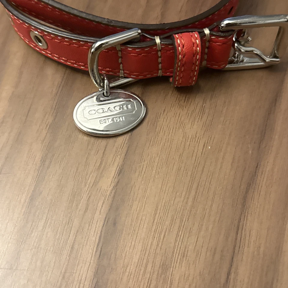Collar de perro Coach de cuero rojo pequeño Foto 2 de 4