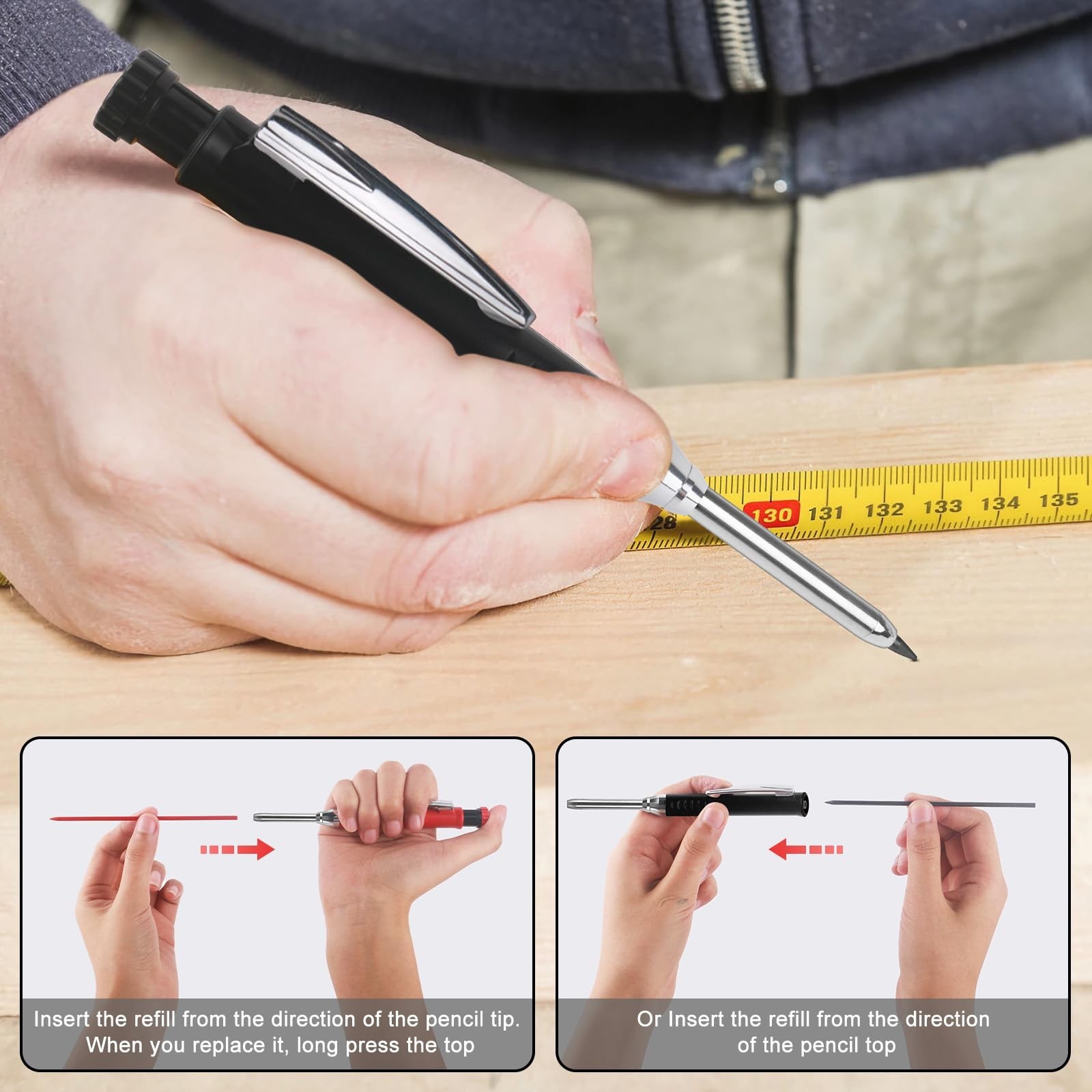 2 Pack Carpenter Pencils Mechanical Pencils with 12 Refills, Upgraded Constru...