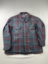Vintage Pendleton Board Shirt Mens Medium Plaid Wool Flannel USA 90S Loop Collar