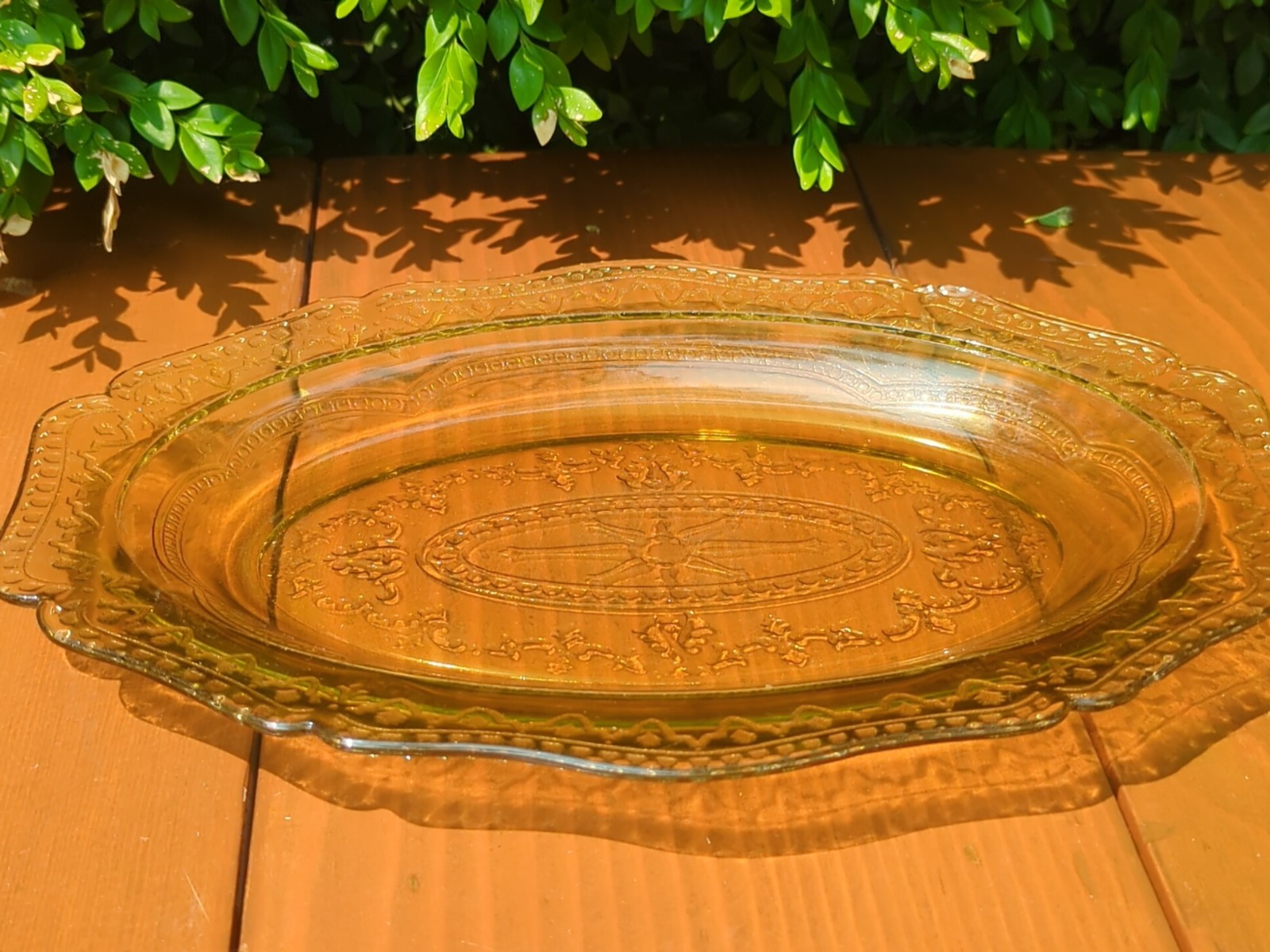 Lot of 3 Federal Patrician Spoke Amber Double Handled Bowl & Platter Depression