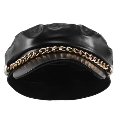 Chapeau Vintage Pour Femme Cloche Avec Visière Chapeaux De Bérets En Cuir PU - Photo 1/4
