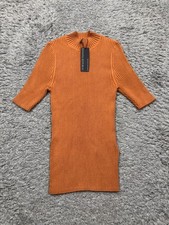 Banana Republic Sweater Women Small Orange Stretch Ribbed Mini Sweater Dress NWT