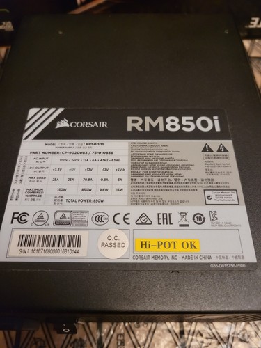 Corsair RM850i Alimentation Modulaire Psu pour Gaming Pc 850w Ordinateur Pcie Câbles - Photo 6/8