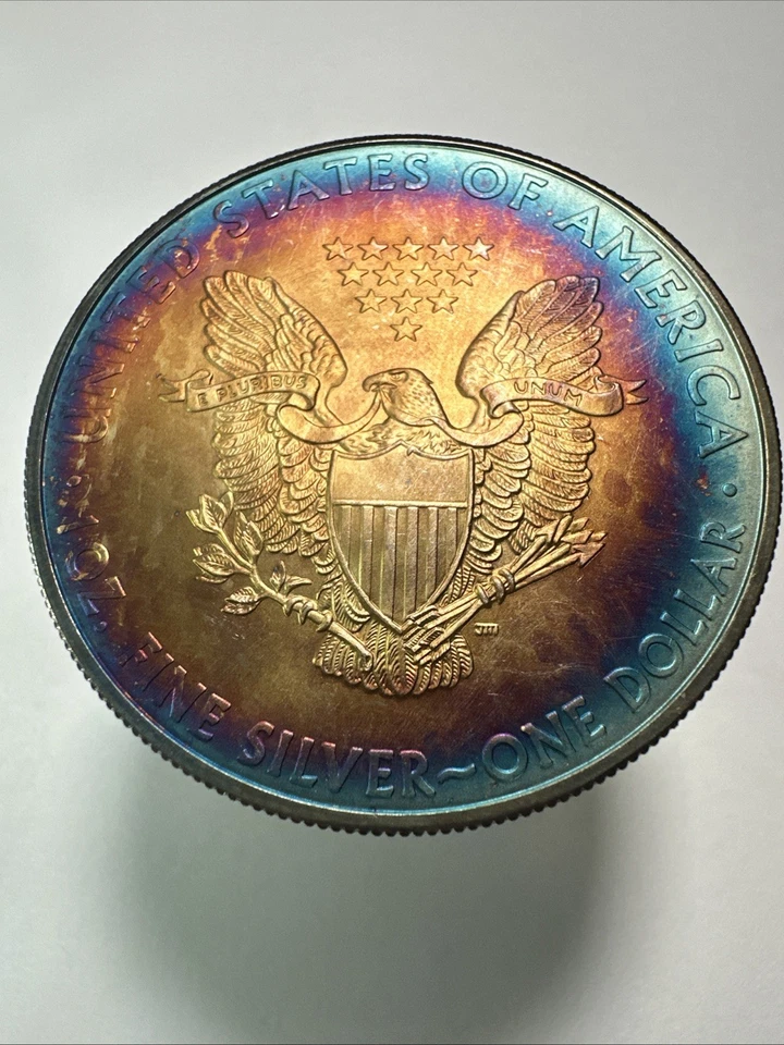2010 American Silver Eagle 1oz .999 Bullseye 🎯 🌈 Toning Toned Toner Coin NICE! - Image 2 of 2