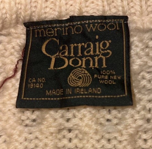 Carraig Donn Made In Ireland Vintage Traditional Unisex Aran Sweater In Cream, $59.99 - Photo 3