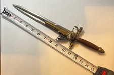 Decorative Stiletto Dagger, Steel Blade, Wood Brass Handle, Double Edge 14.5 In
