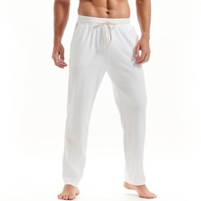 Men's Lightweight Cotton Yoga Pants Open Bottom Sweatpants with Pockets