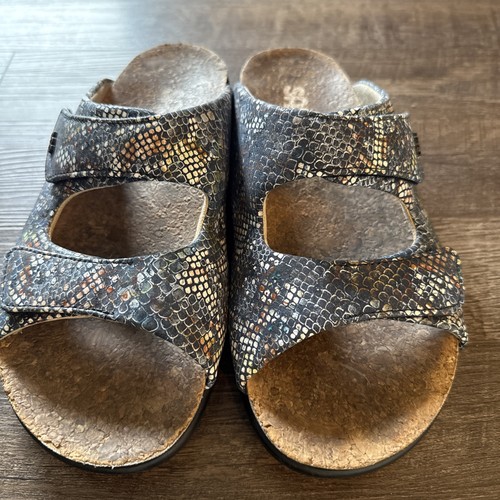 SAS Cozy Slide Sandal Multisnake Navy Leather Comfort Rubber Sole Md In USA 8Med - Picture 2 of 21