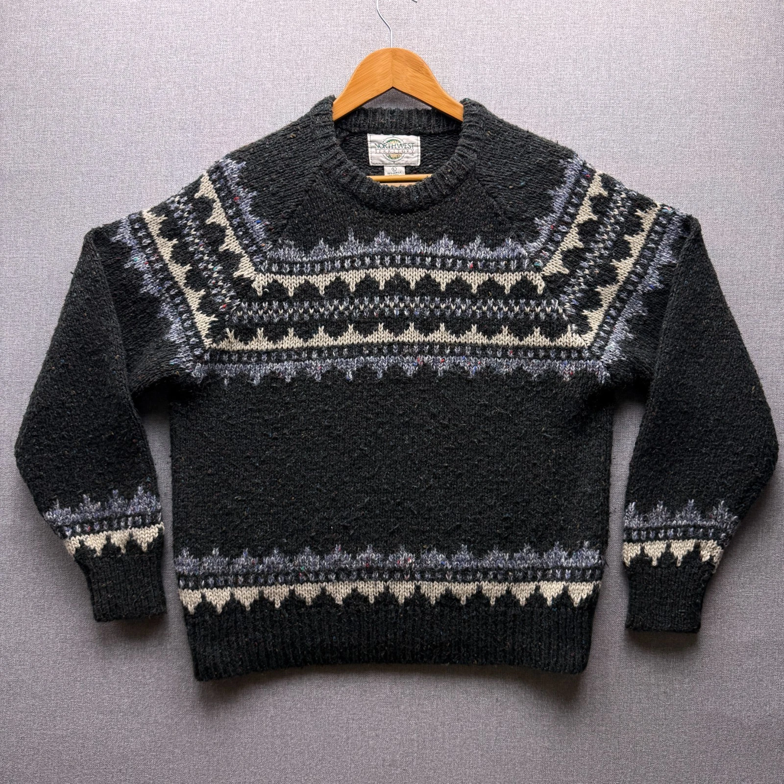 Vtg Northwest Territory Wool Sweater Mens L Fair Isle Striped Knit Pullover 90s