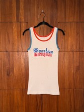Vintage 1970s Baylor University Waffle Knit Tank Top American Flag Font Medium
