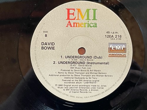 David Bowie Labyrinth Underground Promo 12" Single 33 1/3 RPM Record - Picture 6 of 6