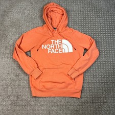 The North Face Womens Half Dome Logo Pullover Hoodie Orange XS Fleece Raglan