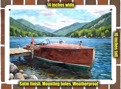 Metal Sign - 1928 29' Hacker Craft Dolphin Runabout Watercolor - 14x10