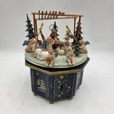 Vtg Steinbach Thorens Nativity Music Box Germany Stille Nacht Angels Manger 