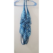 Vince Camuto Blue Snakeskin Halter One Piece Swimsuit Size 14 NWT