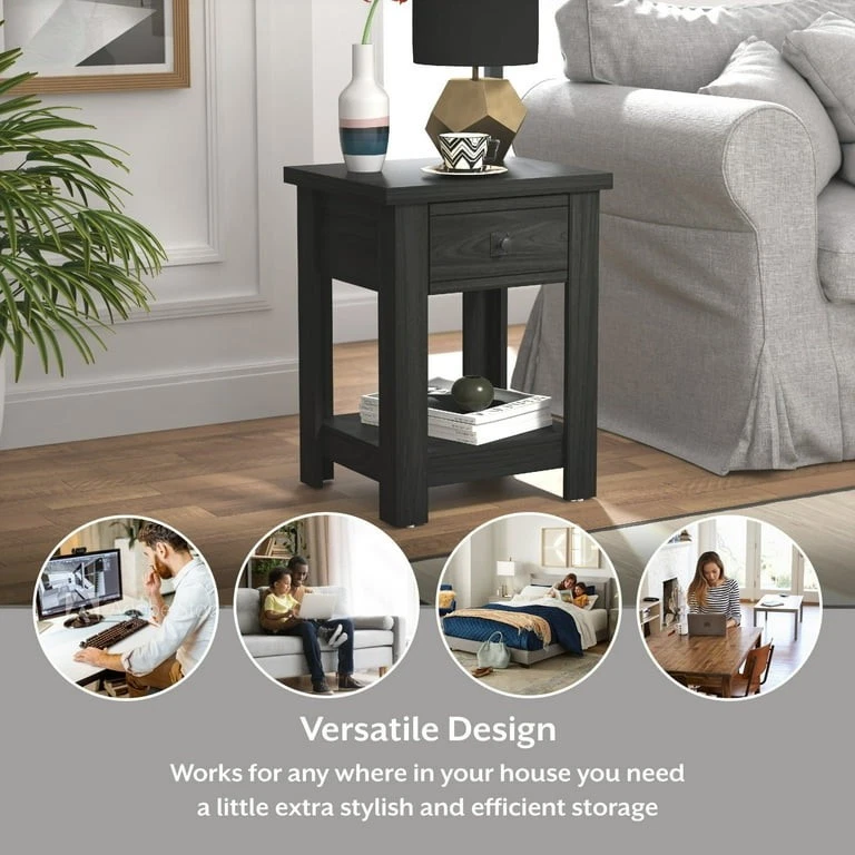 Деревянный прямоугольный торцевой столик Hillsdale Coover с 1 ящиком, черный - Изображение 4 из 4