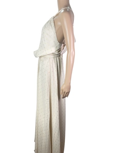 New ModCloth Illuminated Elegance Ivory Metallic Chiffon Maxi Dress Size XL - Picture 3 of 12
