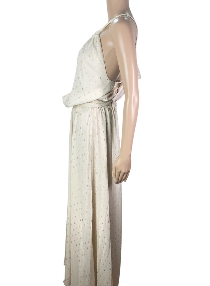 New ModCloth Illuminated Elegance Ivory Metallic Chiffon Maxi Dress Size XL - Image 3 of 4