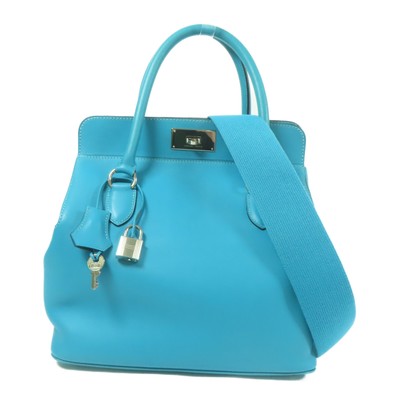 HERMES PHW Toolbox 26 2way Shoulder Bag Swift Leather Turquoise