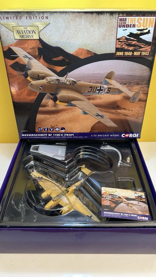 *CORGI AA38511 MESSERSCHMITT BF 110E-2 (TROP) HORST WESSEL NORTH AFRICA 1941 NEW - Image 2 of 4